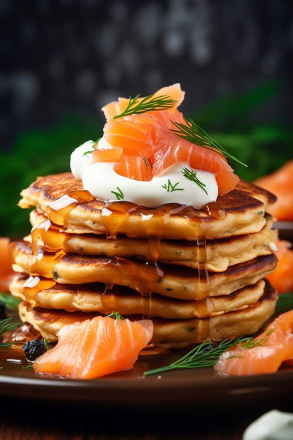 Pfannkuchen-Fingerfood mit Frischkäse und Lachs.