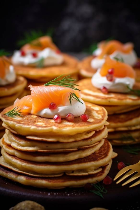 Pfannkuchen-Fingerfood mit Frischkäse und Lachs