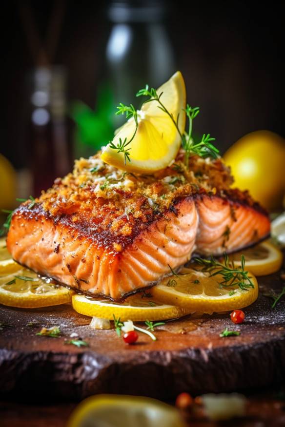 Gebratener Lachs mit Zitronen-Kräuter-Kruste.