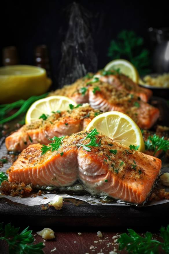 Gebratener Lachs mit Zitronen-Kräuter-Kruste.