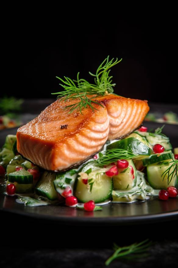 Gebratener Lachs auf Gurkensalat