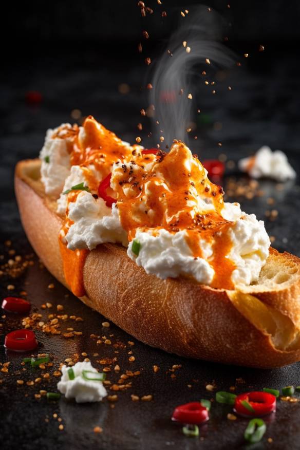 Paprika-Feta-Creme auf Baguette