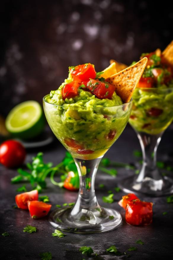 Partysnacks im Glas - Fruchtige Tomaten-Salsa und Guacamole.