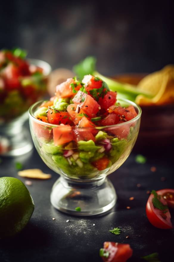 Partysnacks im Glas - Fruchtige Tomaten-Salsa und Guacamole.