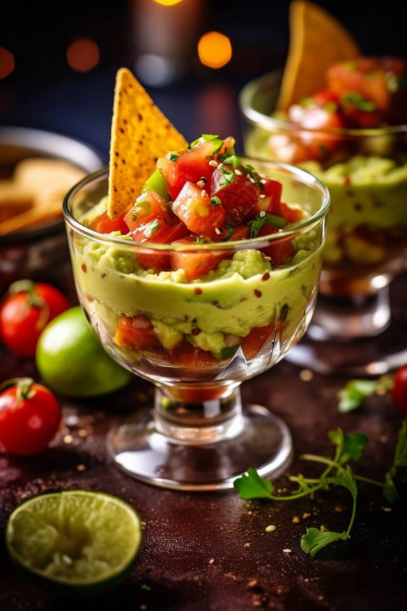 Partysnacks im Glas - Fruchtige Tomaten-Salsa und Guacamole.