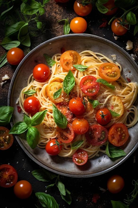 Pasta mit Tomaten und Basilikum