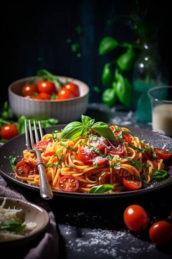 Pasta mit Tomaten und Basilikum