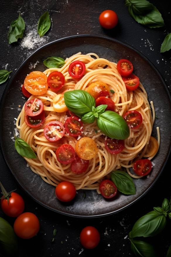 Pasta mit Tomaten und Basilikum