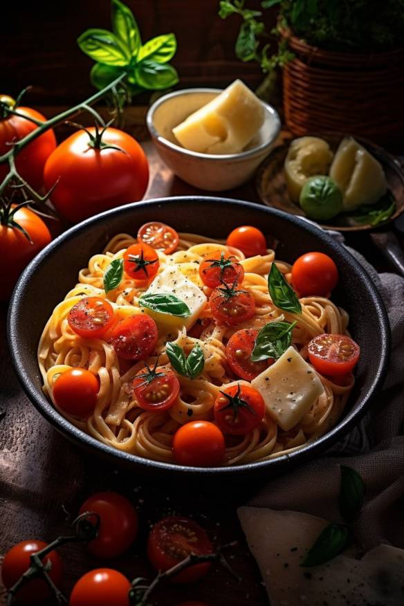 Pasta mit Tomaten und Basilikum