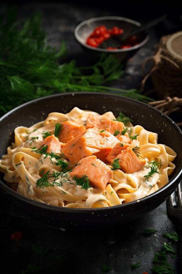 Pasta mit Lachs-Sahne-Sauce