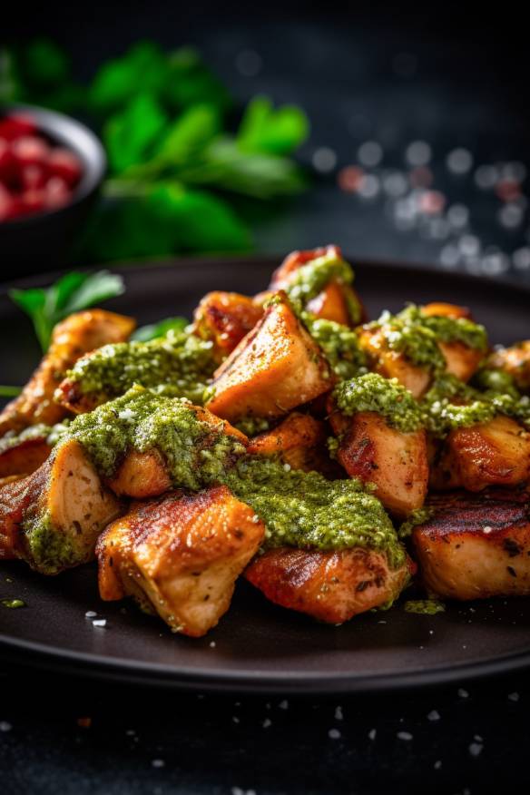 Pesto-Hähnchen-Häppchen auf einem Teller