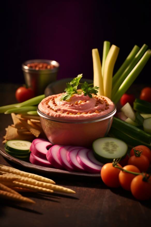 Pink Hummus mit Gemüsesticks