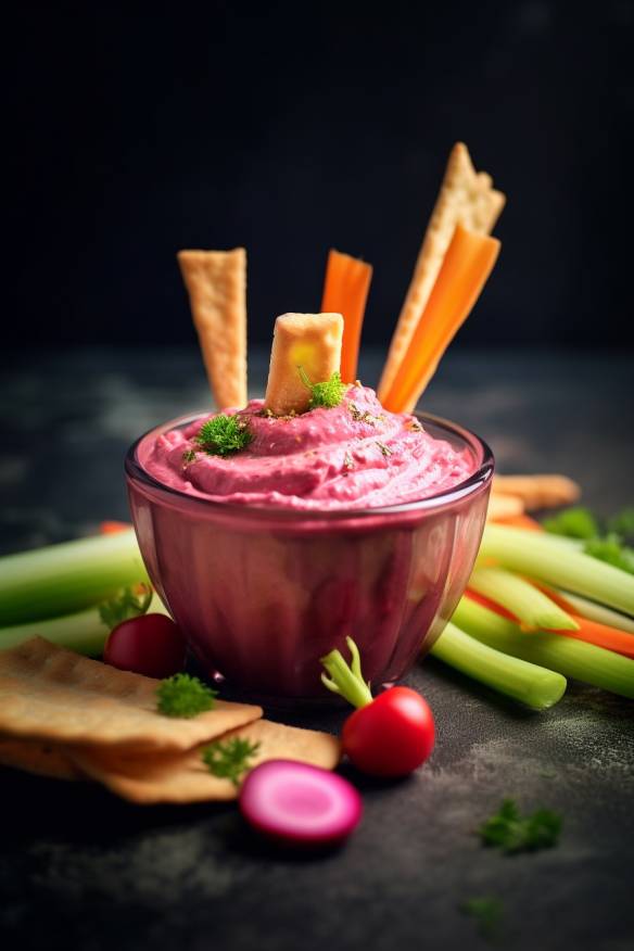 Pink Hummus mit Gemüsesticks