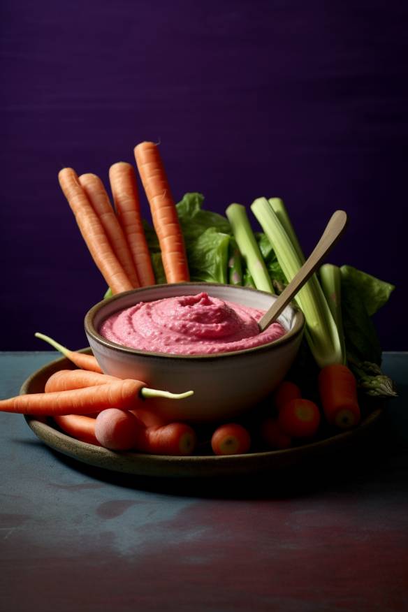 Pink Hummus mit Gemüsesticks