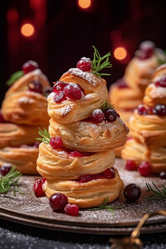 Blätterteig-Tannenbäumchen mit Ziegenkäse und Cranberries