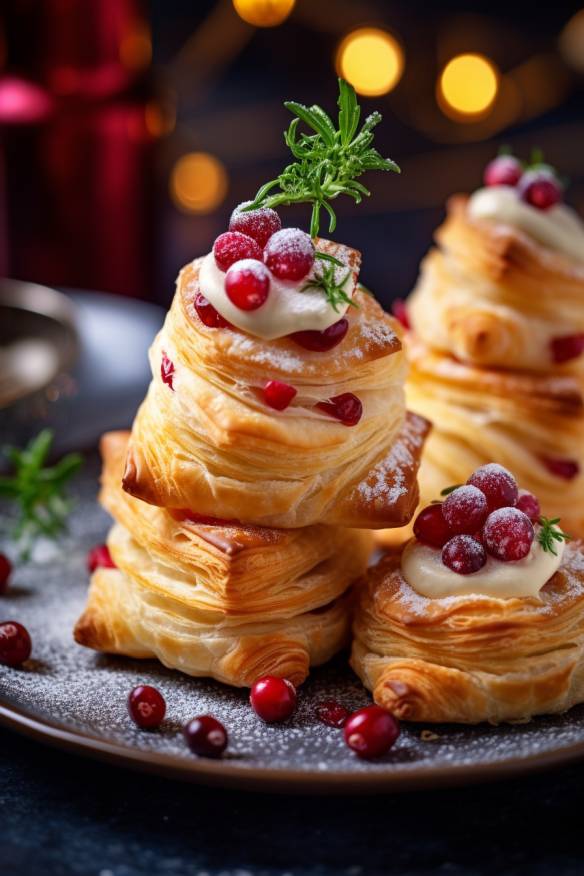 Blätterteig-Tannenbäumchen mit Ziegenkäse und Cranberries