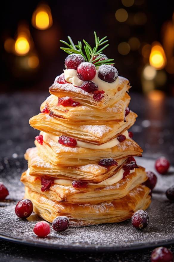 Blätterteig-Tannenbäumchen mit Ziegenkäse und Cranberries