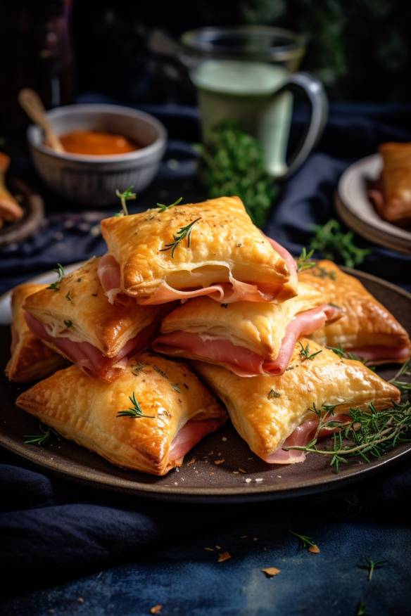 Blätterteig-Häppchen mit Schinken und Käse