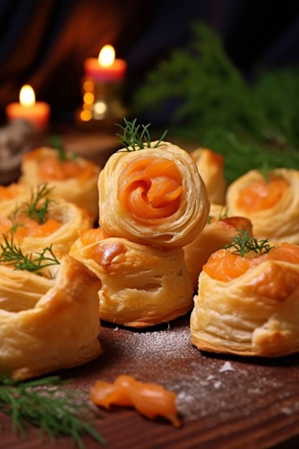 Silvester-Snacks mit Blätterteig und Lachs.