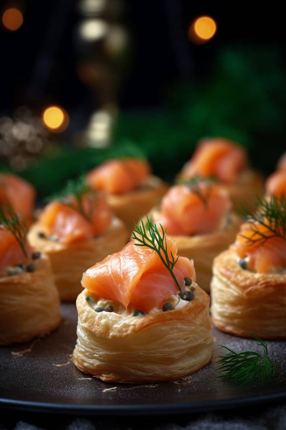 Silvester-Snacks mit Blätterteig und Lachs.