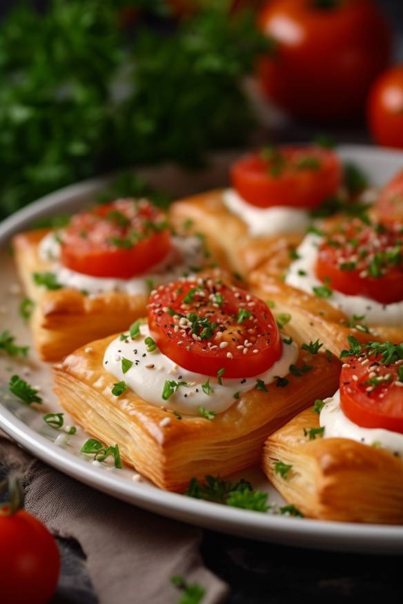 Frühstücks-Häppchen aus Toastbrot mit Frischkäse und Beeren.