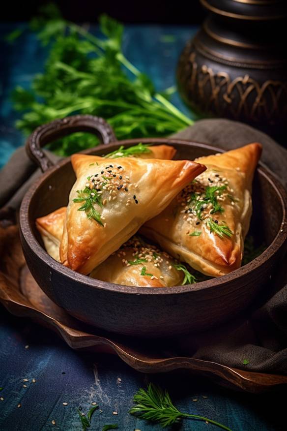 Blätterteig-Feta-Taschen mit Petersilie und Oregano.