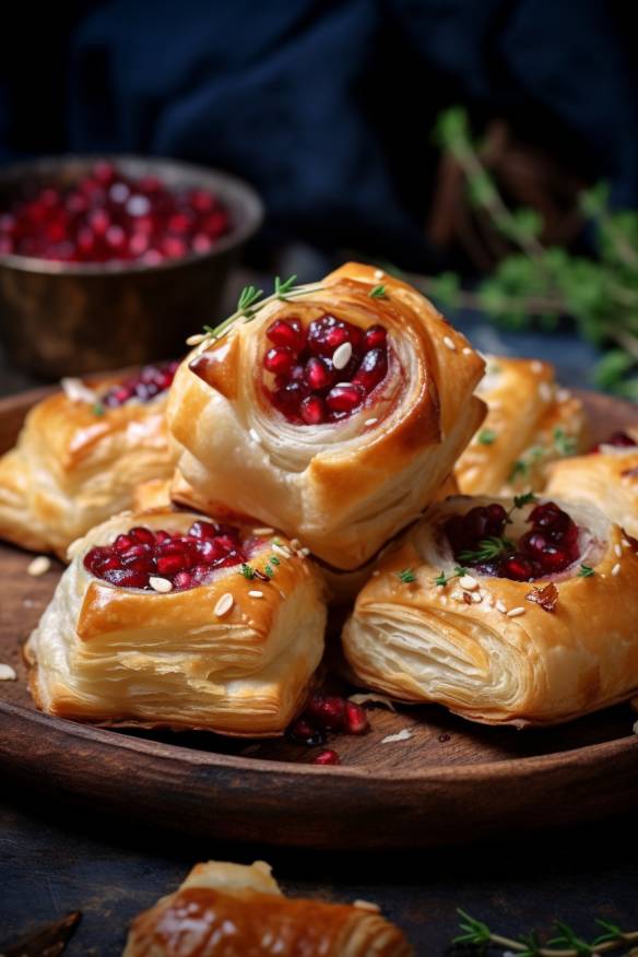 Blätterteig-Schnecken mit Ziegenkäse und Cranberries.