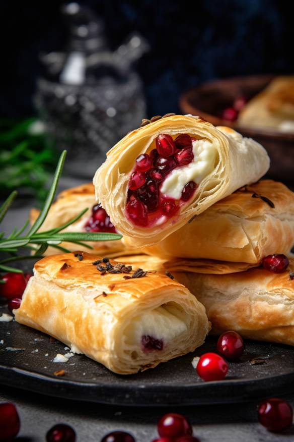 Blätterteig-Schnecken mit Ziegenkäse und Cranberries.