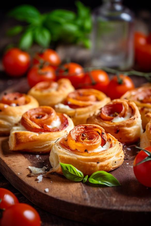 Blätterteig-Schnecken mit Tomate und Mozzarella