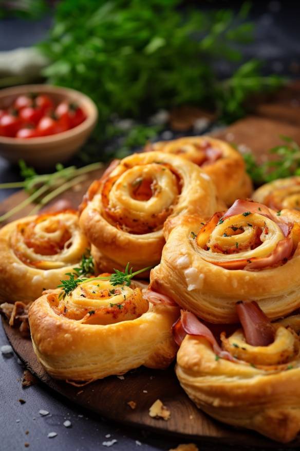 Blätterteig-Schnecken mit Schinken und Käse - Herzhaftes Fingerfood für jeden Anlass