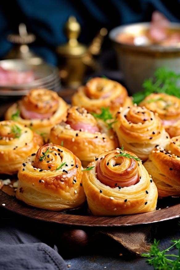 Blätterteig-Schnecken mit Schinken und Käse - Herzhaftes Fingerfood für jeden Anlass