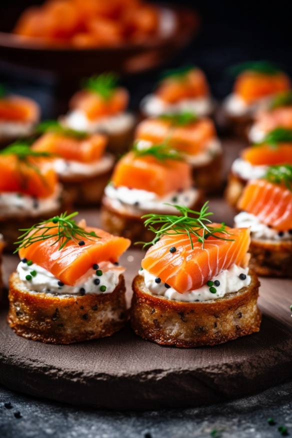 Pumpernickel-Häppchen mit Frischkäse und Lachs