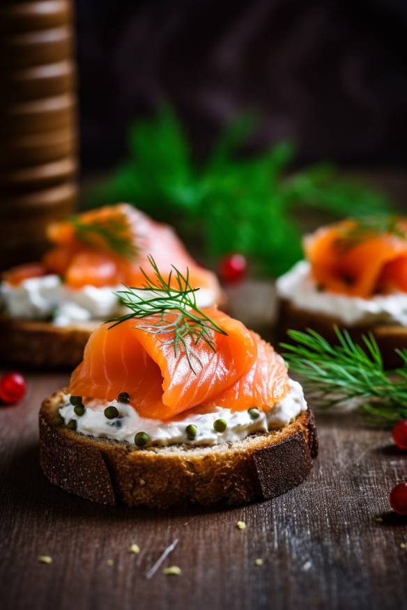 Pumpernickel-Häppchen mit Frischkäse und Lachs