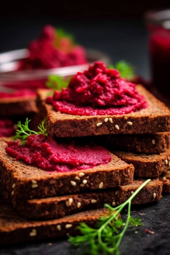 Pumpernickel-Fingerfood mit Rote-Bete-Aufstrich