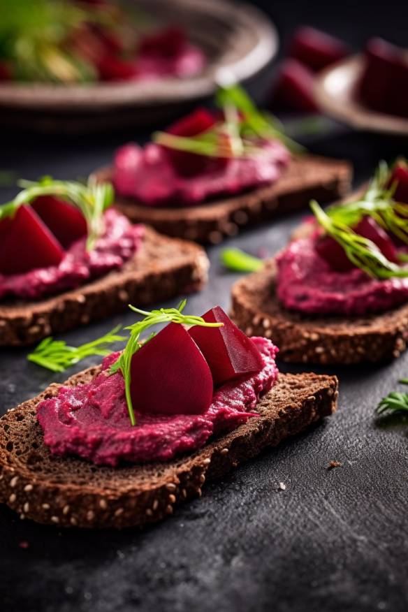 Pumpernickel-Fingerfood mit Rote-Bete-Aufstrich