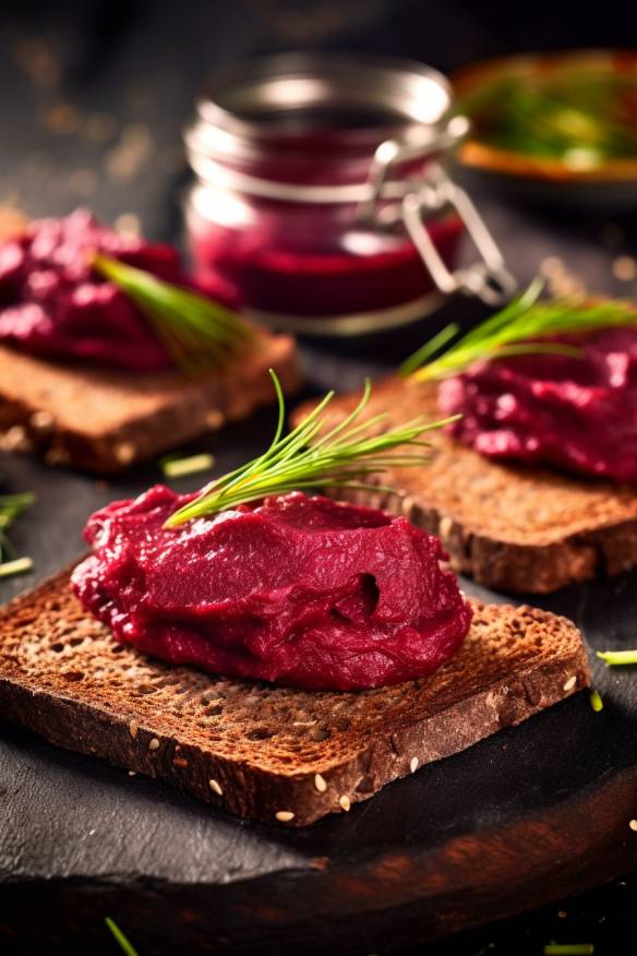 Pumpernickel-Fingerfood mit Rote-Bete-Aufstrich