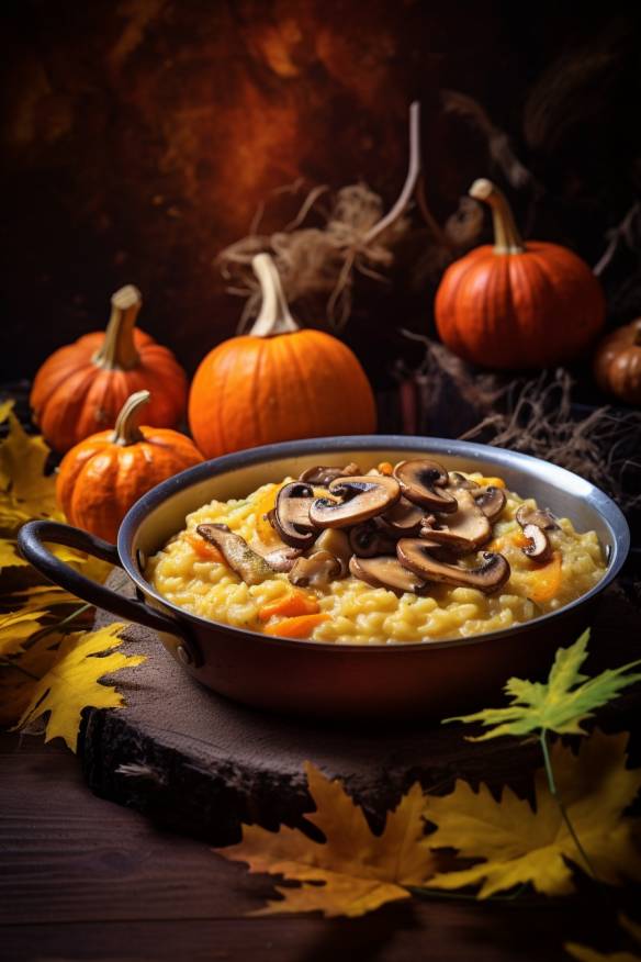 Kürbisrisotto mit gebratenen Pilzen