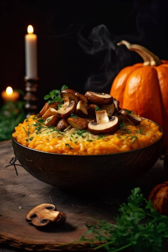 Kürbisrisotto mit gebratenen Pilzen