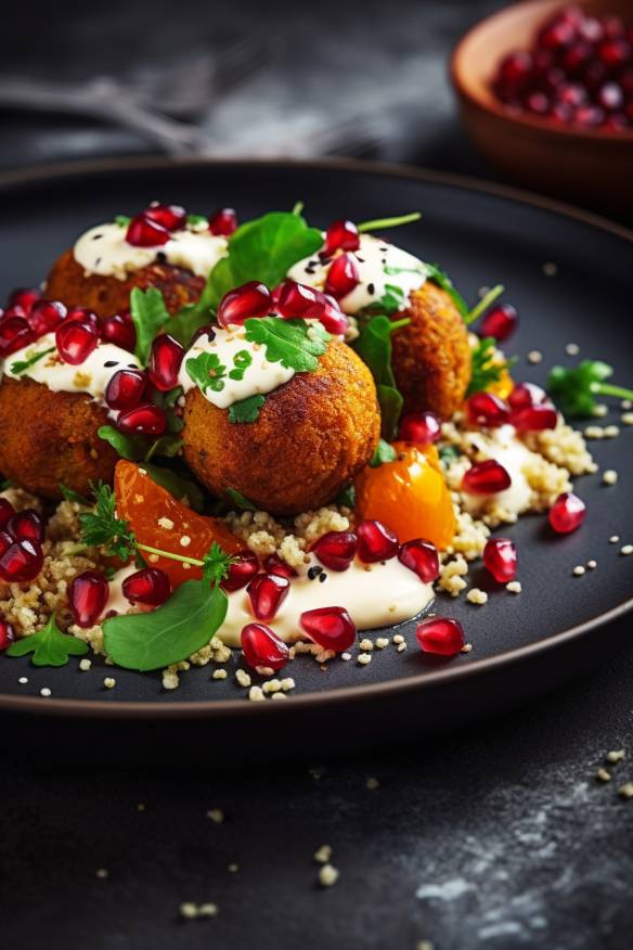 Kürbis-Feta Falafel auf einem Teller.