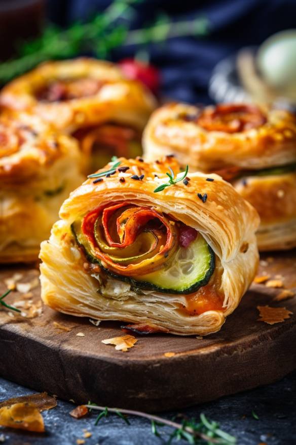 Schnelles Fingerfood Vegetarisch mit Blätterteig, Gemüse und Käse