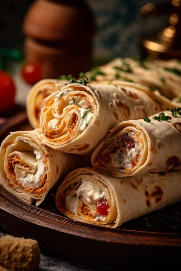 Schnelle Wraps Fingerfood mit Frischkäse, Gemüse und Tortilla Wraps