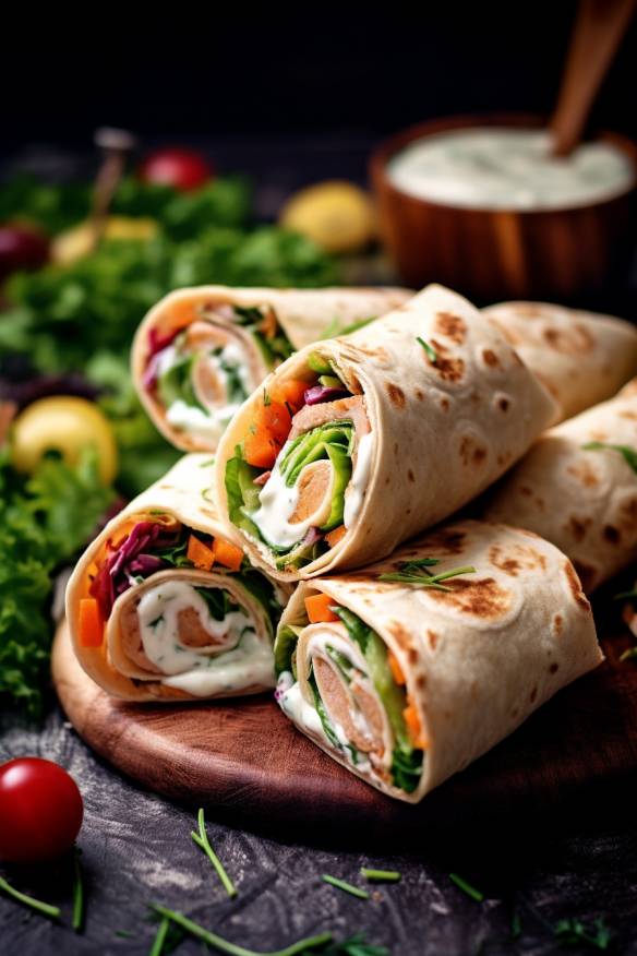 Schnelle Wraps Fingerfood mit Frischkäse, Gemüse und Tortilla Wraps