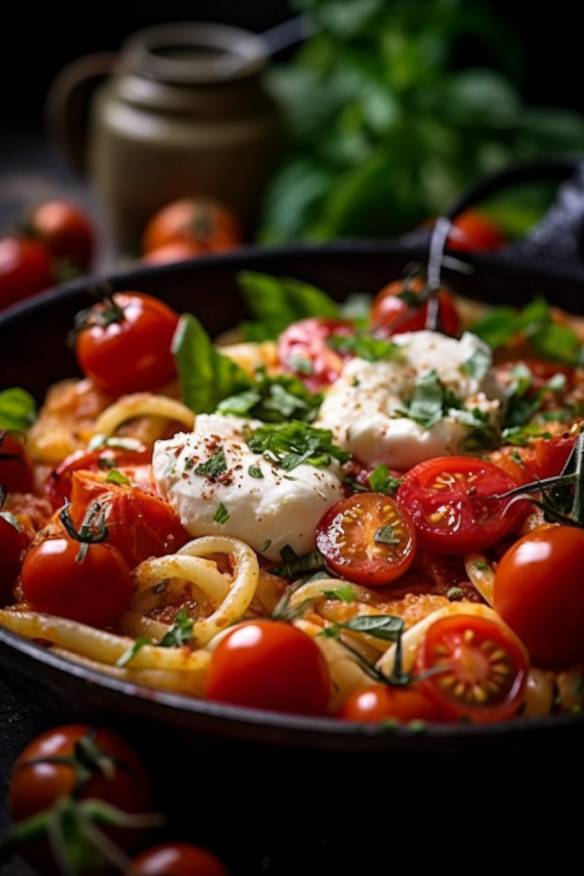 Schnelles und einfaches Pasta-Gericht mit Tomaten und Mozzarella