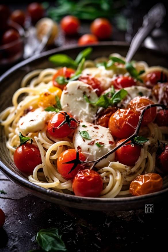 Schnelles und einfaches Pasta-Gericht mit Tomaten und Mozzarella