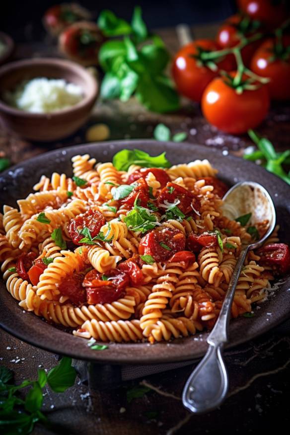 Schnelles und einfaches Nudelgericht mit Tomatensoße