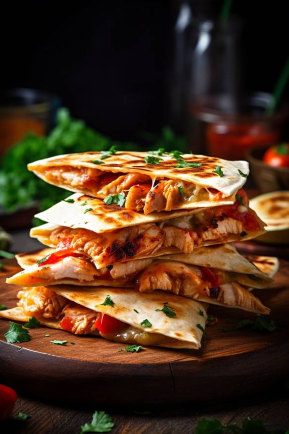 Schnelle Quesadillas mit Hähnchen und Paprika.