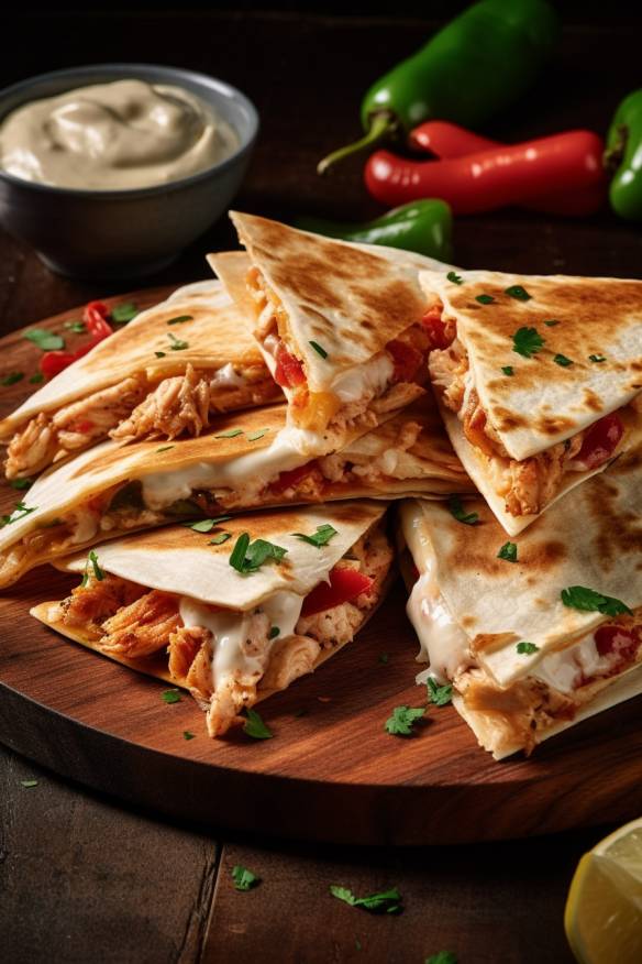 Schnelle Quesadillas mit Hähnchen und Paprika.