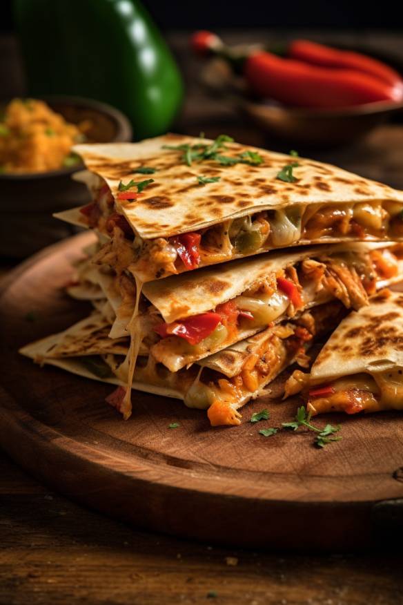 Schnelle Quesadillas mit Hähnchen und Paprika.