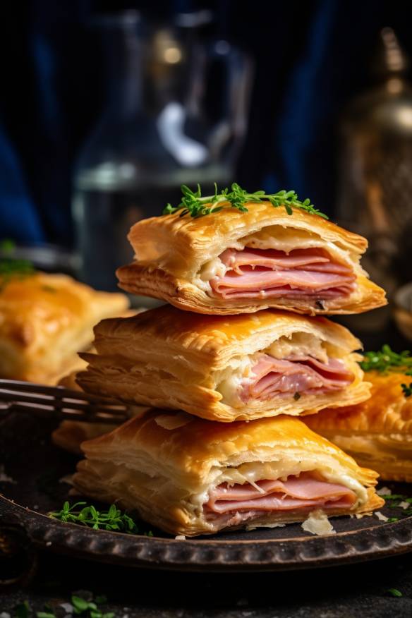 Schnelle Blätterteig-Taschen mit Frischkäse und Schinken