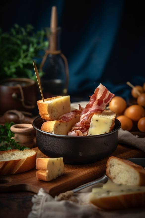 Schneller herzhafter Snack mit Baguette, Speck und Käse